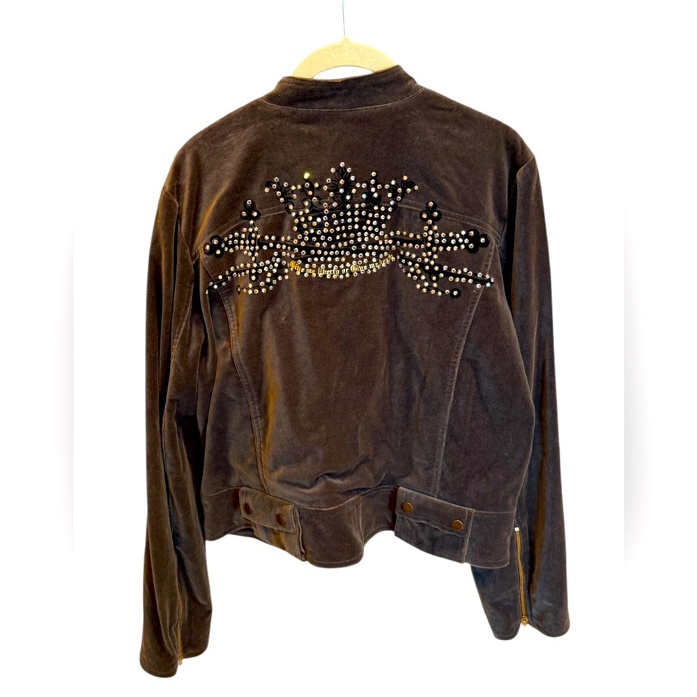 For Love and Liberty Johnny Was Brown Velvet Rhinestone Jacket  L
